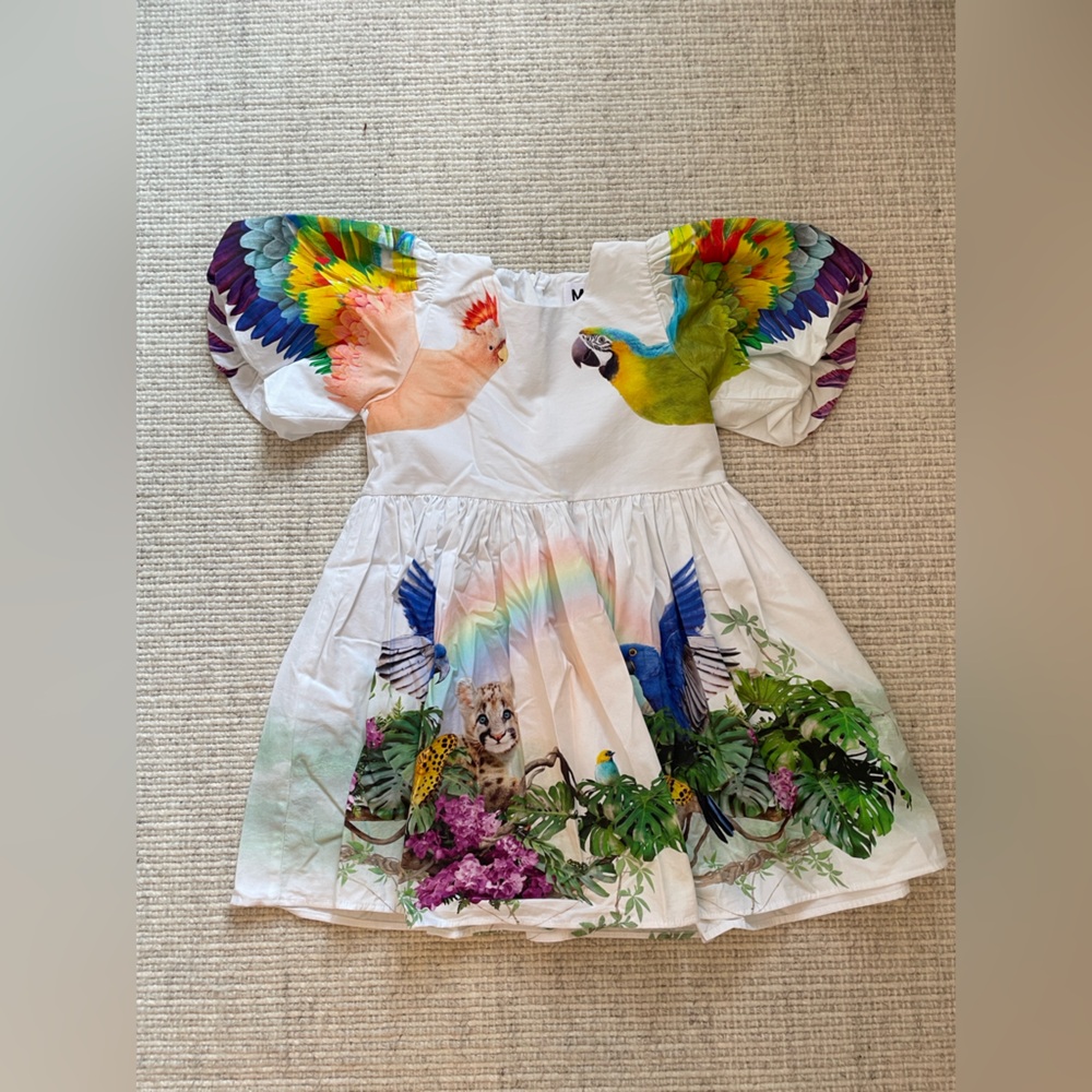 MOLO Colorful Parrot and Jungle Print Dress 4T